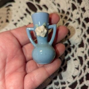 Blue Ceramic Mini Vase with Floral Accent